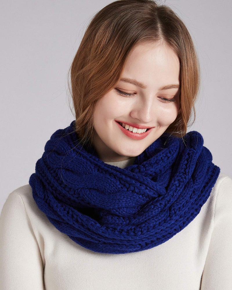 NEOSAN Womens Thick Ribbed Knit Winter Infinity Circle Loop Scarf Twist Blue - Image 4